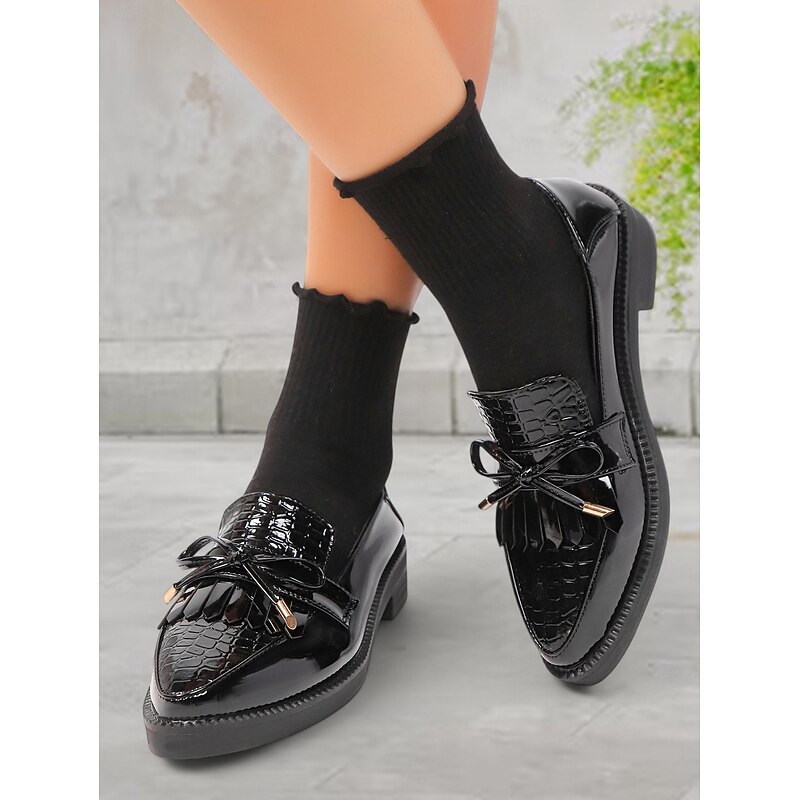 Women's Patent Leather Loafers – Croc-Embossed Tassel Shoes for Students & Work Commute4