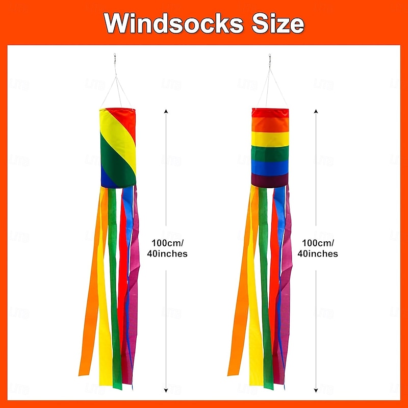 June Pride Month Rainbow Column Windsock Flag Fly in Breeze Outdoor Hanging Colorful LGBT+ Parade Garden Decorative Flag with Rainbow Long Tails2