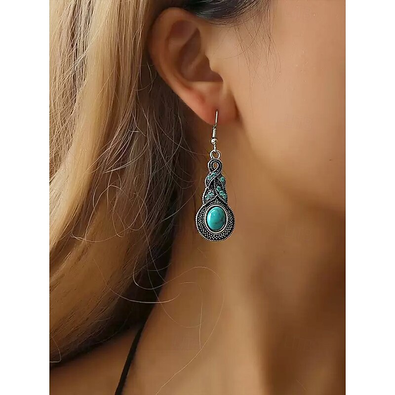 Vintage Turquoise Jewelry Set for Women – Bohemian Silver Necklace, Earrings & Bracelet, Western Cowgirl Statement Accessories for Parties & Festivals3