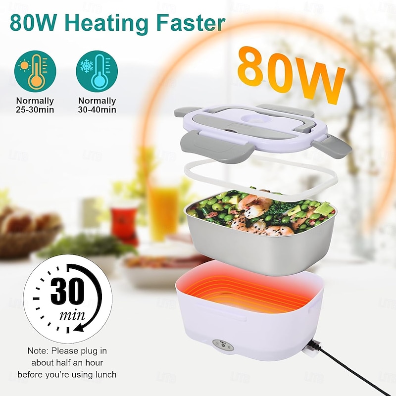 Electric Lunch Box Food Heater 80W Heated Lunch Box Portable Food Warmer Lunch Box with Removable 304 Stainless Steel Container2
