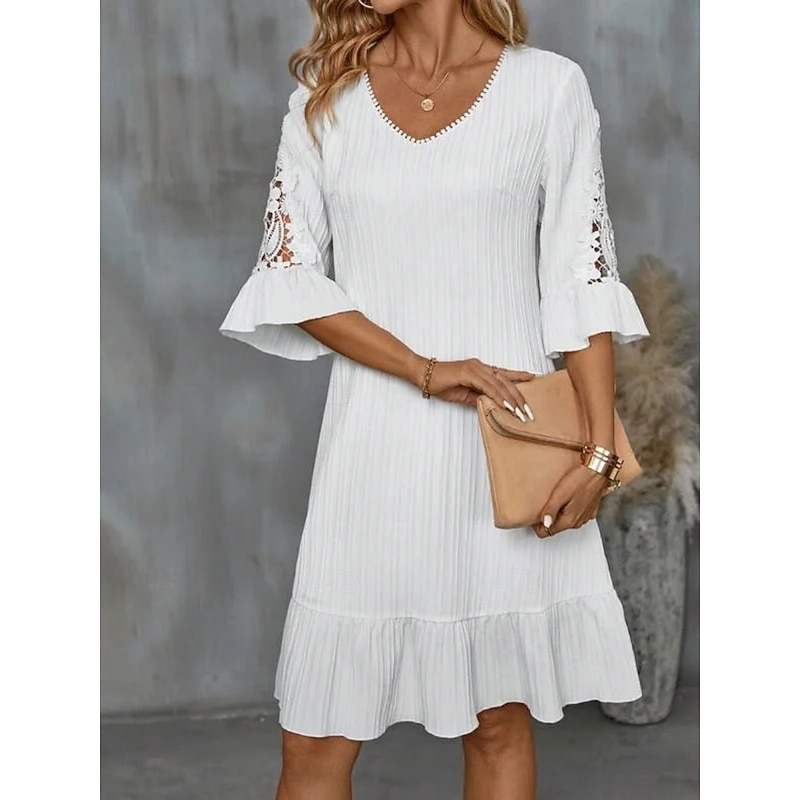 Women's Mini Dress White Dress Lace Dress Casual Dress Summer Dress Fashion Classic Modern Daily Weekend Regular Fit Plain Half Sleeve V Neck White Summer