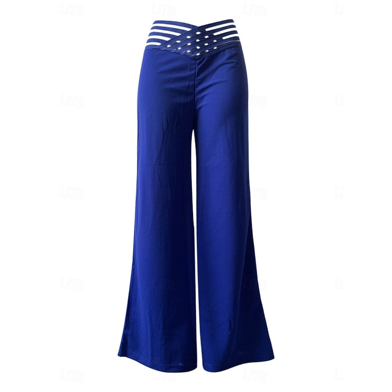 Women's Wide Leg Chinos Baggy Pants Fashion Streetwear Full Length High Waist Plain Elastic Waistband Comfy Soft Comfortable Micro-elastic Outdoor Street Black White Blue Fuchsia Regular Fit4