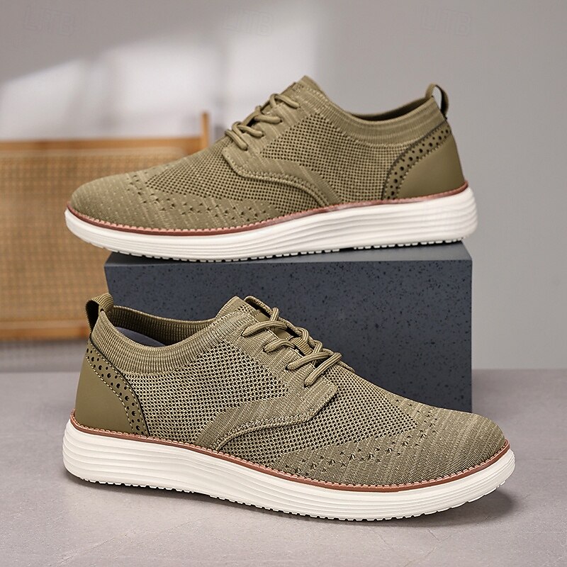 Men's Breathable Knit Brogue Sneakers - Casual Lace-Up Lightweight Shoes for Daily Wear & Walking4