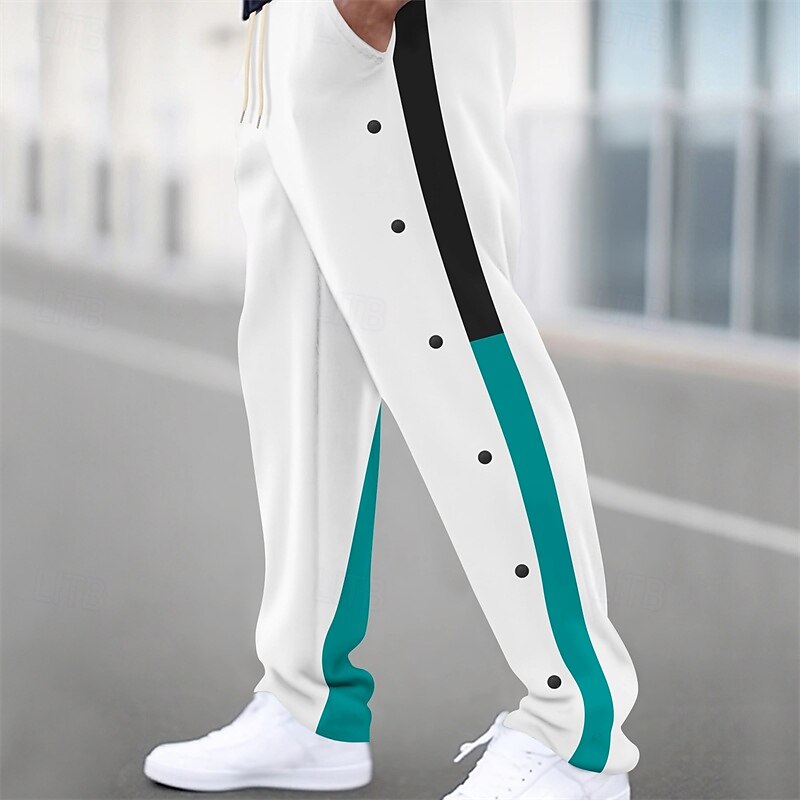 Men's Sweatpants Joggers Trousers Casual Pants Drawstring Elastic Waist Side Button Color Block Comfort No-Iron Full Length Outdoor Daily Running Sports Fashion White Red