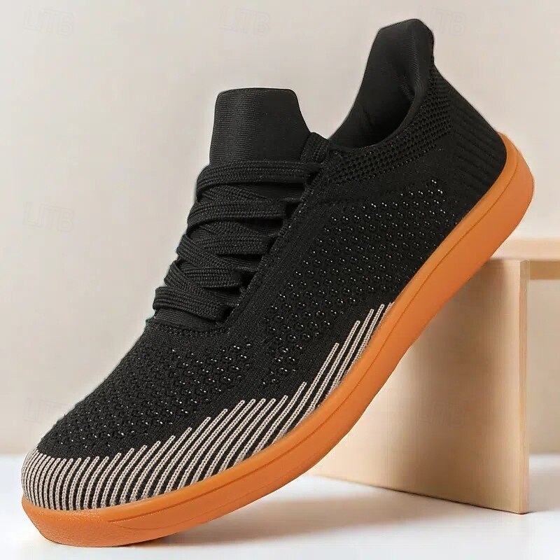 Men's Barefoot Casual Sneakers - Modern Black, Breathable Mesh, Comfort Sole - Suitable for Daily Use & Light Sports