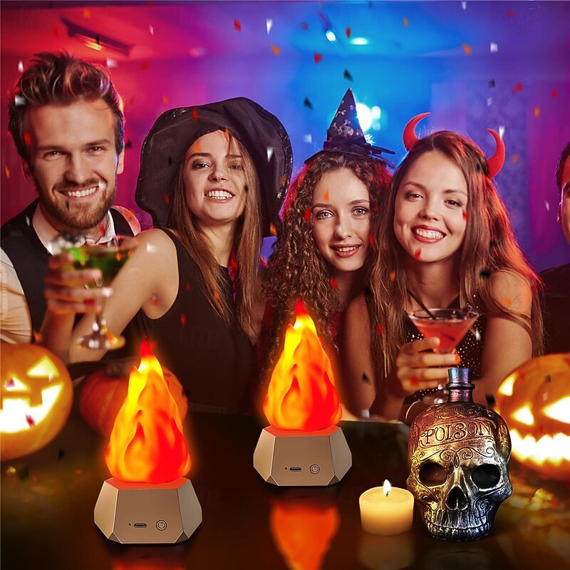 3D Led Atmosphere Night Light Outdoor Camping Courtyard Landscape Decoration Light Usb Charging Simulation Flame Light Room Bedroom Atmosphere Light  1PC4