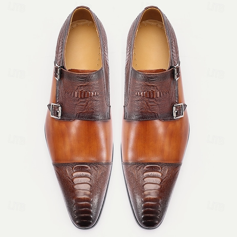 Men's Exquisite Dual-Texture Brown Leather Double Monk Strap Shoes - Luxurious and Bold for Formal Gatherings, Executive Meetings, and Kentucky Derby4