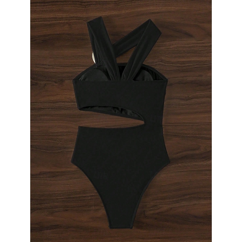 Women's Swimsuits One Piece Monokini Swimsuit Backless Tummy Control High Waist Slim Vacation Beach Wear Solid Color Asymmetric Neck Sleeveless Bathing Suits