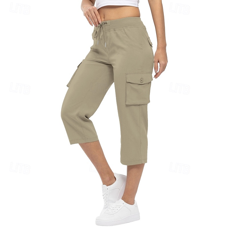 Women's Capri Pants Slacks Parachute Pants Casual Daily Casual Calf-Length Natural Plain Pocket Elastic Drawstring Design Breathability Soft Micro-elastic Street Daily Peacock Blue Light Sky Blue