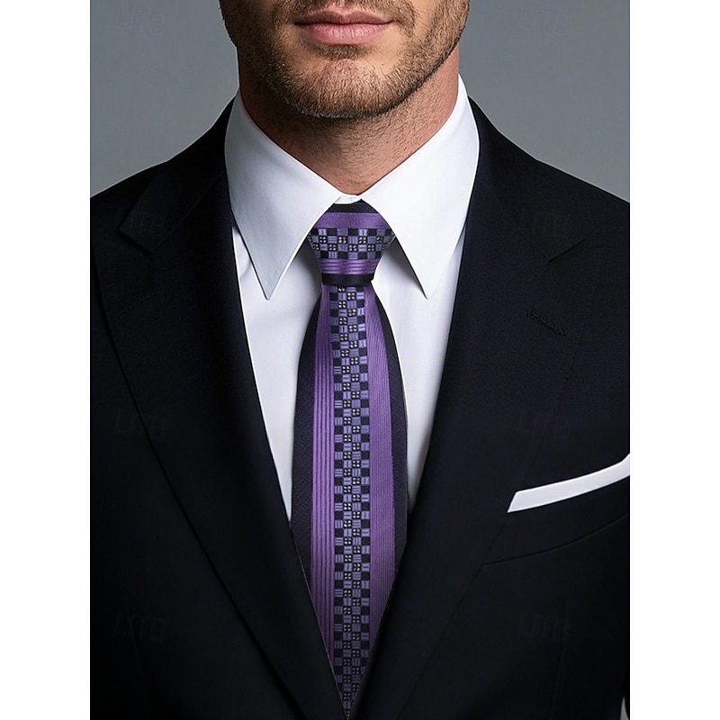 Men's Positioning Pattern 6cm Narrow Tie - Stripe, Floral, Check Pattern, Elegant Woven Silk Tie for Business, Weddings and Formal Events2