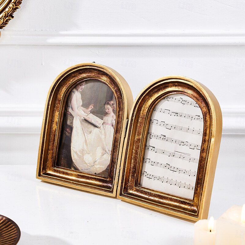 Vintage Double Arch Photo Frame – European-Style Antique Gold Tabletop Frame, Elegant Home Decor for Photo Display & Photography Prop4