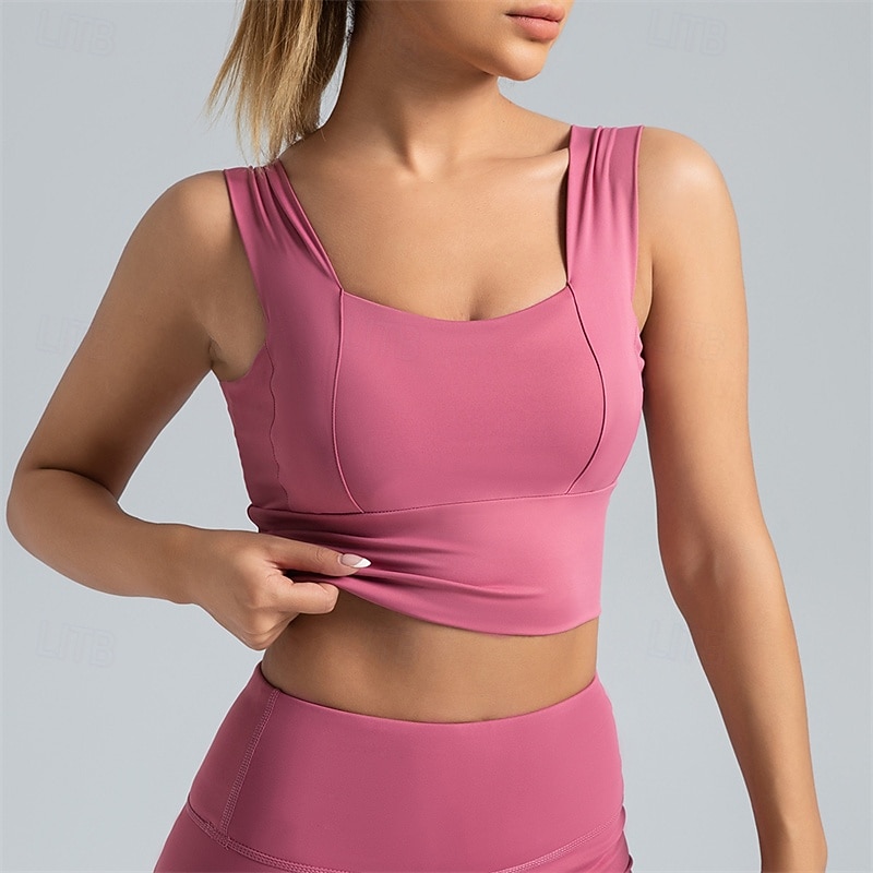 Women's Light Support Sports Bra Running Bra Open Back Wirefree Bra Top Padded Fitness Leisure Sports Running Breathable Lightweight Soft Spandex Dark Pink Pink+Red Rust Red Solid Colored