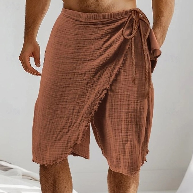 Men's Shorts Linen Shorts Summer Shorts Beach Shorts Drawstring Elastic Waist Plain Comfort Breathable Knee Length Outdoor Daily Beach Fashion Hawaiian White Brown2