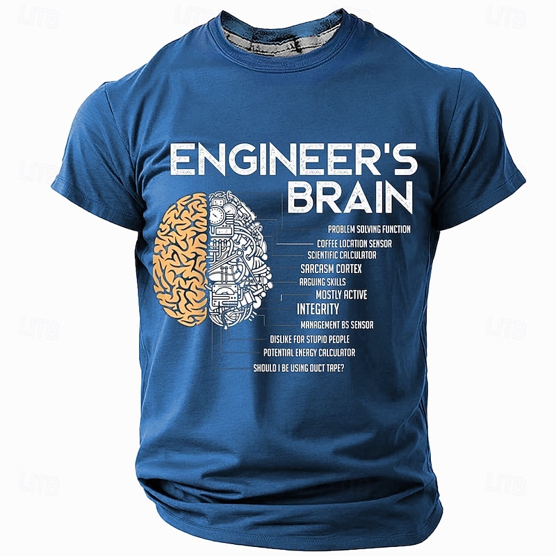 Men's Funny Engineer Brain Graphic T-Shirt - Sarcastic Problem Solver & Coffee Lover Work Office Humor2