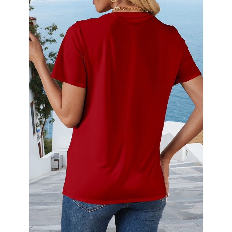 Women's T Shirt Graphic Letter Stylish Casual Short Sleeve Round Neck Regular Tops Daily Weekend Print Black Wine Army Green Blue Summer Spring2