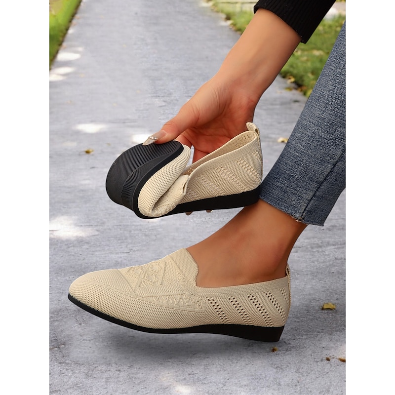 Women's Flyknit Slip-On Flats – Breathable Lightweight Casual Shoes for Walking & Daily Wear - Main Image