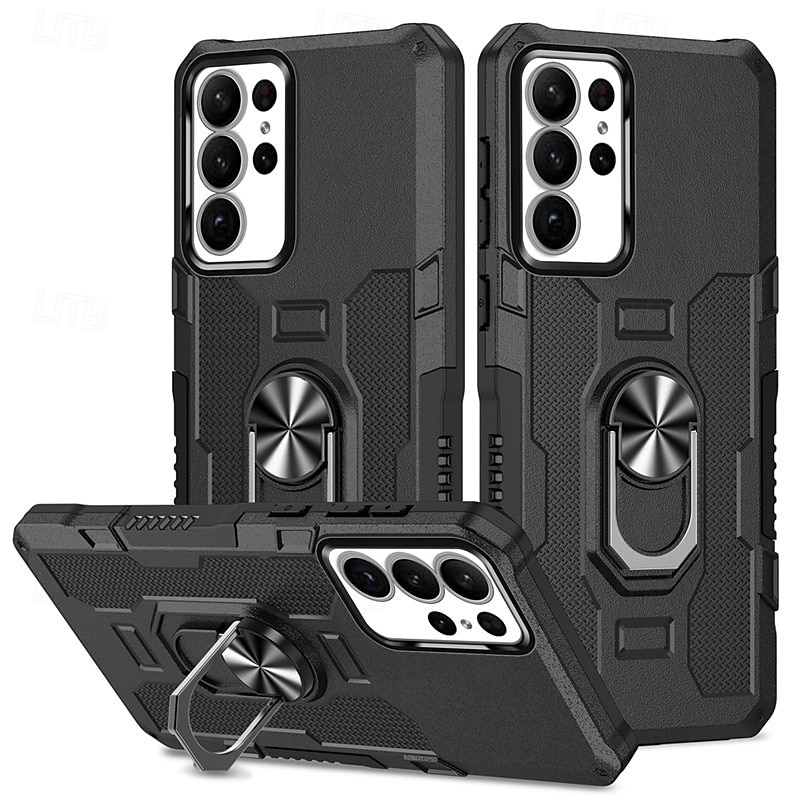 Phone Case For Samsung Galaxy S24 S24 FE S23 S22 S21 Ultra Plus A55 5G A35 5G A25 A15 A34 Back Cover Ring Holder Magnetic Shockproof Retro PC