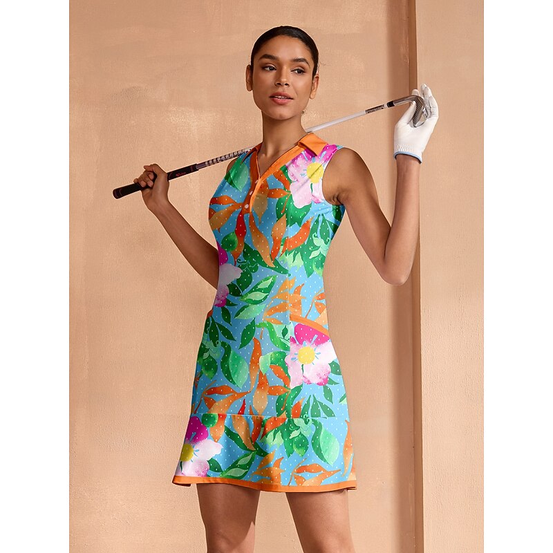 Women's Golf Dress Sky Blue Sleeveless Dress Ladies Golf Attire Clothes Outfits Wear Apparel