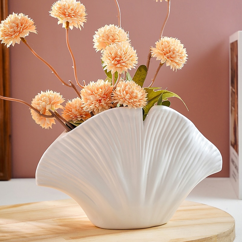 Shell-Shaped Decorative Vase, Resin Material, Solid Color Home Tabletop Decor, Flower Vase for Floral Hydroponics and Table Decoration4