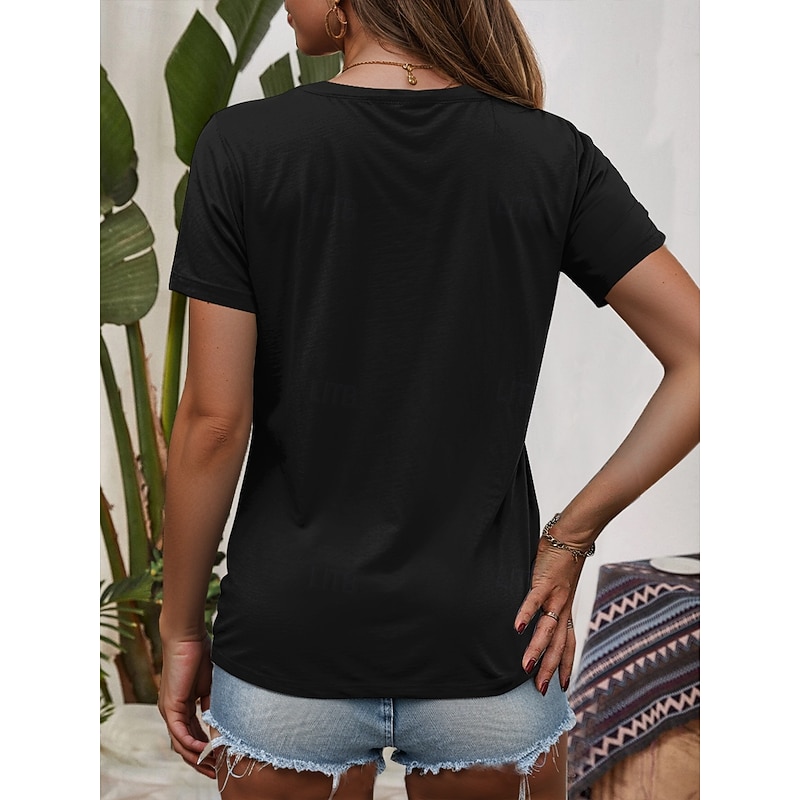 Women's T Shirt Graphic Letter Stylish Casual Short Sleeve Round Neck Regular Tops Daily Weekend Print Black White Pink Blue Purple Summer Spring2