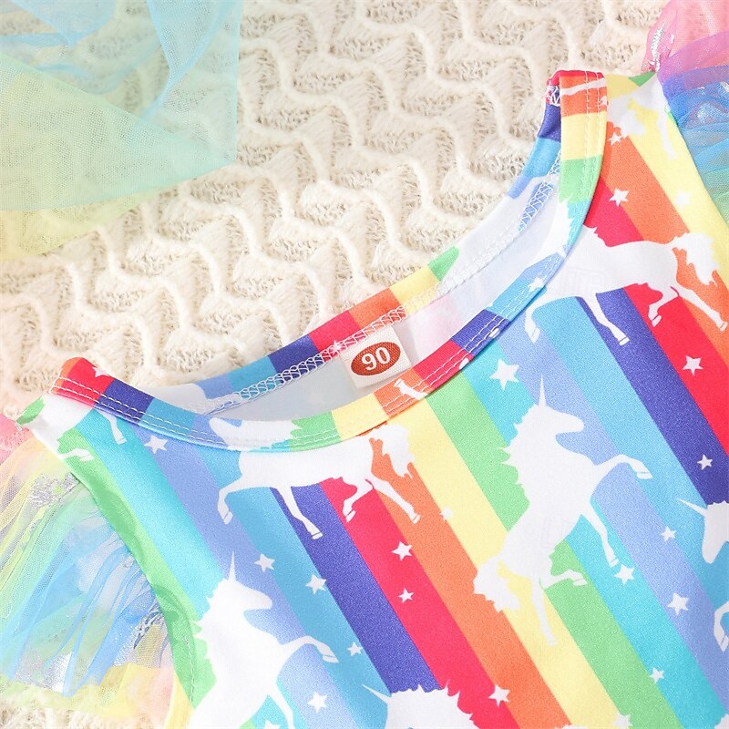 Kids Girls' Dress Unicorn Sleeveless Outdoor Casual Fashion Adorable 100% Cotton Knee-length Casual Dress A Line Dress Summer 4 years+ Light Pink Pink Blue3