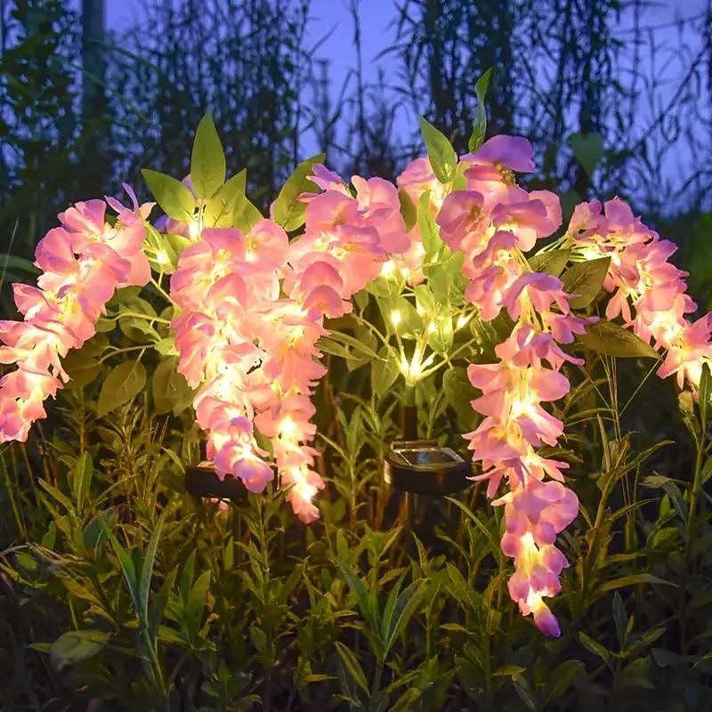 2 Pcs LED Solar Outdoor Lights Garden Light Wisteria Flower Patio Lights Waterproof LED Pathway Light Lawn Garden Courtyard Walkway Landscape Holiday Decoration4