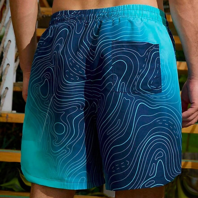 Men's Geometric Gradient Color Lined Shorts 2 in 1 Board Shorts Swim Shorts Mid Waist Hawaiian Vacation Holiday Beach Wear Side Pockets With Compression Liner Elastic Drawstring Waist Designer2
