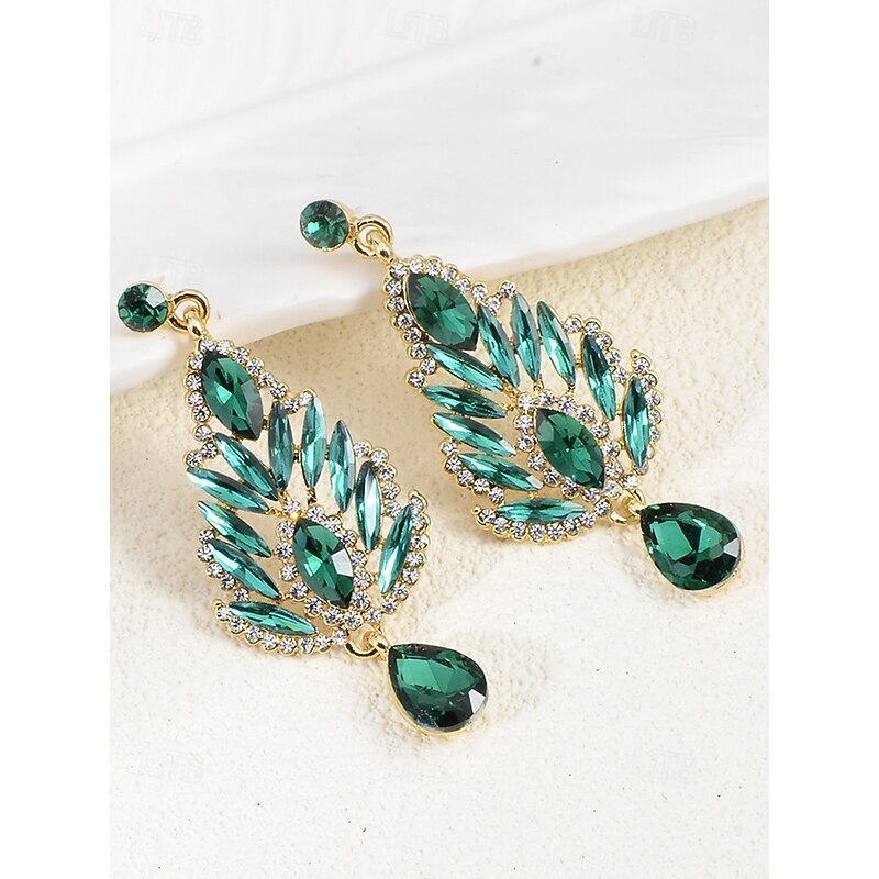 "Women's Emerald Green Crystal Drop Earrings – Luxury Statement Jewelry for Weddings, Parties and Formal Events"4
