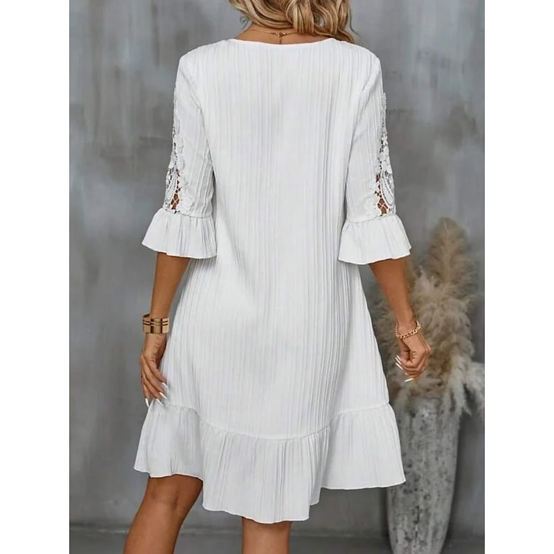 Women's Mini Dress White Dress Lace Dress Casual Dress Summer Dress Fashion Classic Modern Daily Weekend Regular Fit Plain Half Sleeve V Neck White Summer2