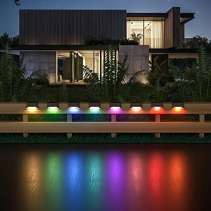 6 Pcs Led Outdoor Waterproof Solar Lights Wall Lamp Patio Lights Fence Staircase Step Deck Courtyard Garden Lighting Warm Light White Light Color Light