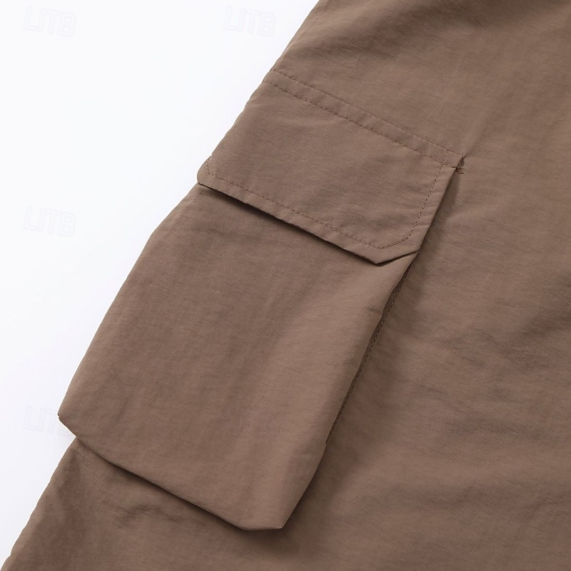 Men's Cargo Shorts Outdoor Shorts Shorts Running Shorts Elastic Waist Zipper Pocket 6 Pocket Plain Quick Dry Moisture Wicking Knee Length Outdoor Casual Daily Fashion Streetwear Black White4