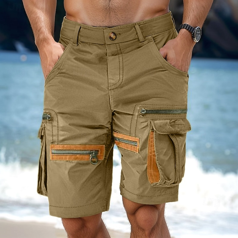 Men's Cargo Shorts Shorts Casual Shorts Zipper Pocket Multi Pocket Straight Leg Plain Comfort Knee Length Casual Daily Holiday Fashion Streetwear Black Green Micro-elastic4