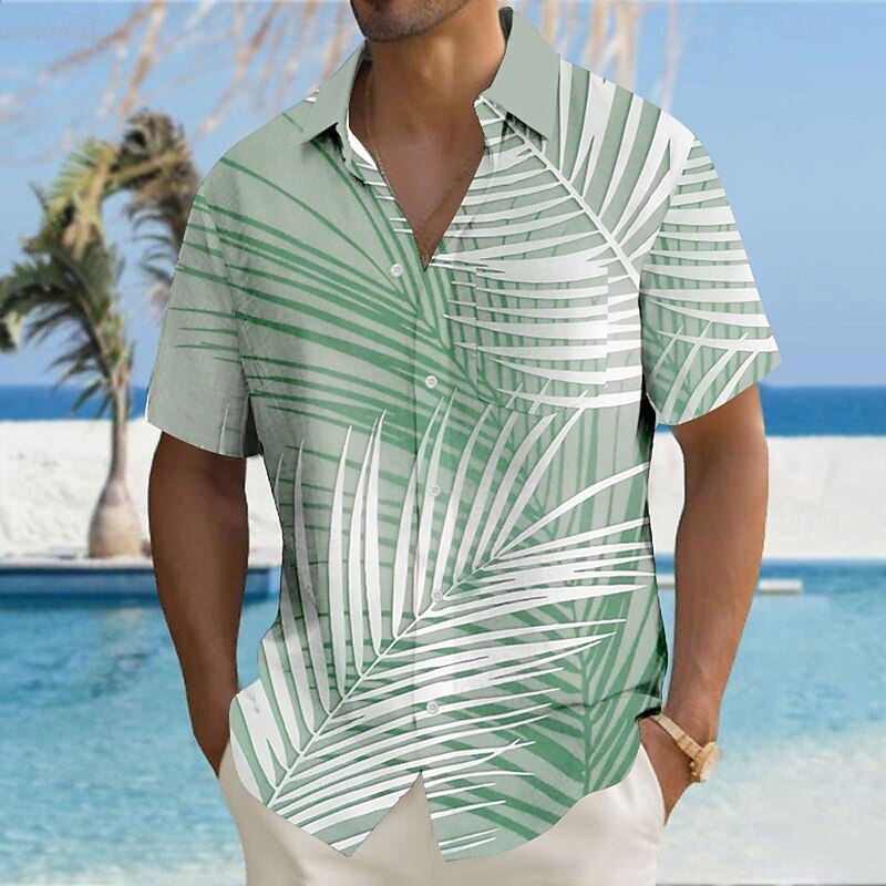 Men's Palm Tree Tropical Plants Shirt Summer Hawaiian Shirt Button Up Shirt Short Sleeve Hawaiian Resort Vacation Holiday Beach Wear Summer Turndown 3D Print Collared Shirts Front One Pocket Blue2