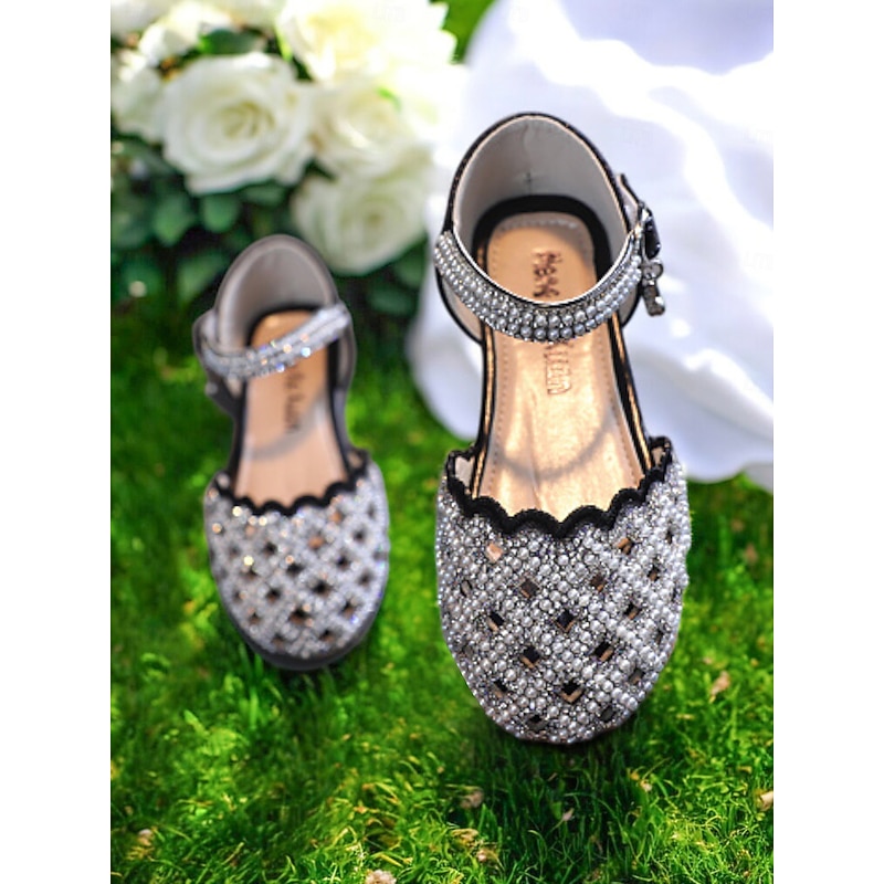 Girls' Sparkly Rhinestone Mary Jane Shoes – Scalloped Edge Flower Girl Dress Shoes for Weddings & Parties3