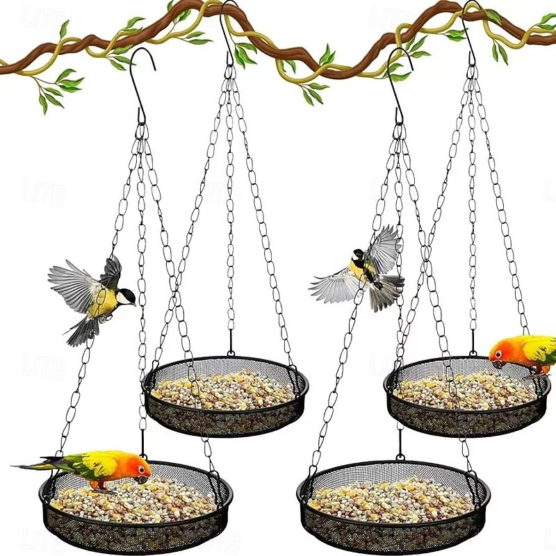 Hanging Bird Feeder, Outdoor Garden Metal Mesh Bird Dining Dish, Suspended Bird Feeding Tray for Yard, Patio, Backyard2