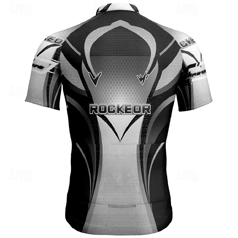 Men's Cycling Jersey Geometric Letter & Number Short Sleeve Bike Tee Tshirt Jersey with 3 Rear Pockets Mountain Bike MTB Quick Dry Anatomic Design Wicking Breathable Sports Black Grey Clothing Apparel2
