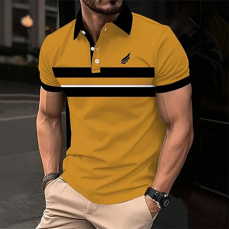Men's Horizontal Stripes Rugby Polo Short Sleeve Polo Shirts Collared Shirts Business Casual School Outdoor Athleisure Daily Wear 3D Print Summer Spring Fall White Yellow Pink2