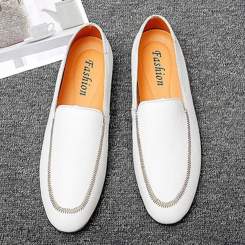 Men's Prom Shoes - White Faux Leather Slip-On Loafers with Sleek Design for Weddings and Formal Events2