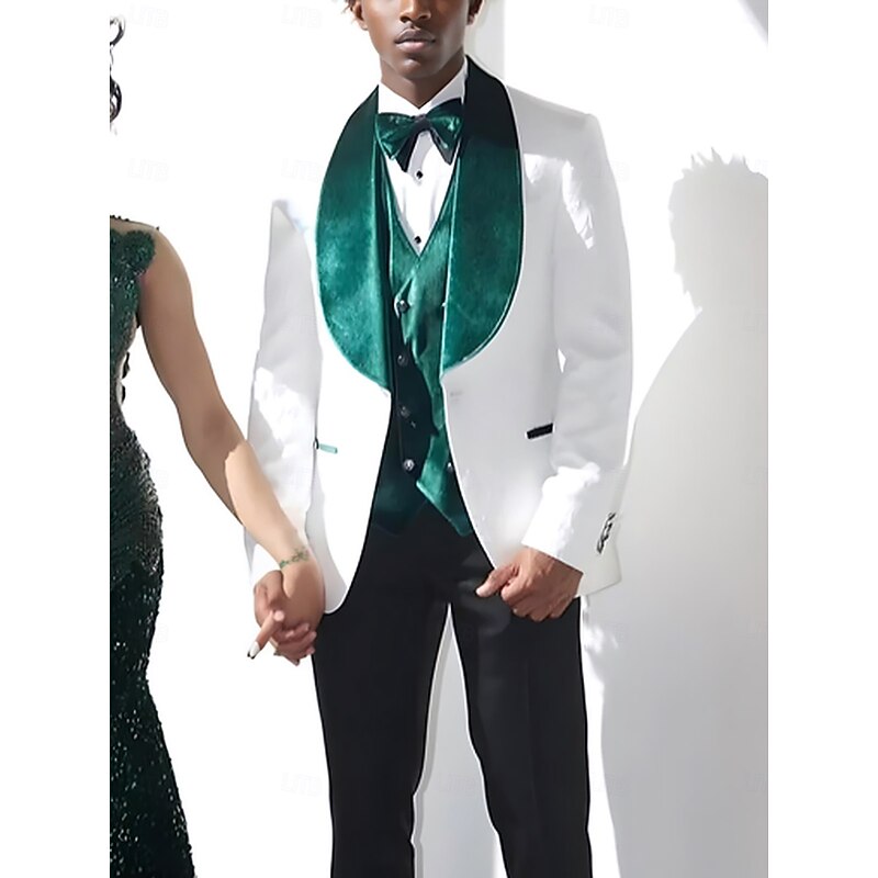 Men's Wedding Party Party Suits Shawl Lapel Green Fashion Luxury Solid Colored Standard Fit 3 Piece Single Breasted One-button3