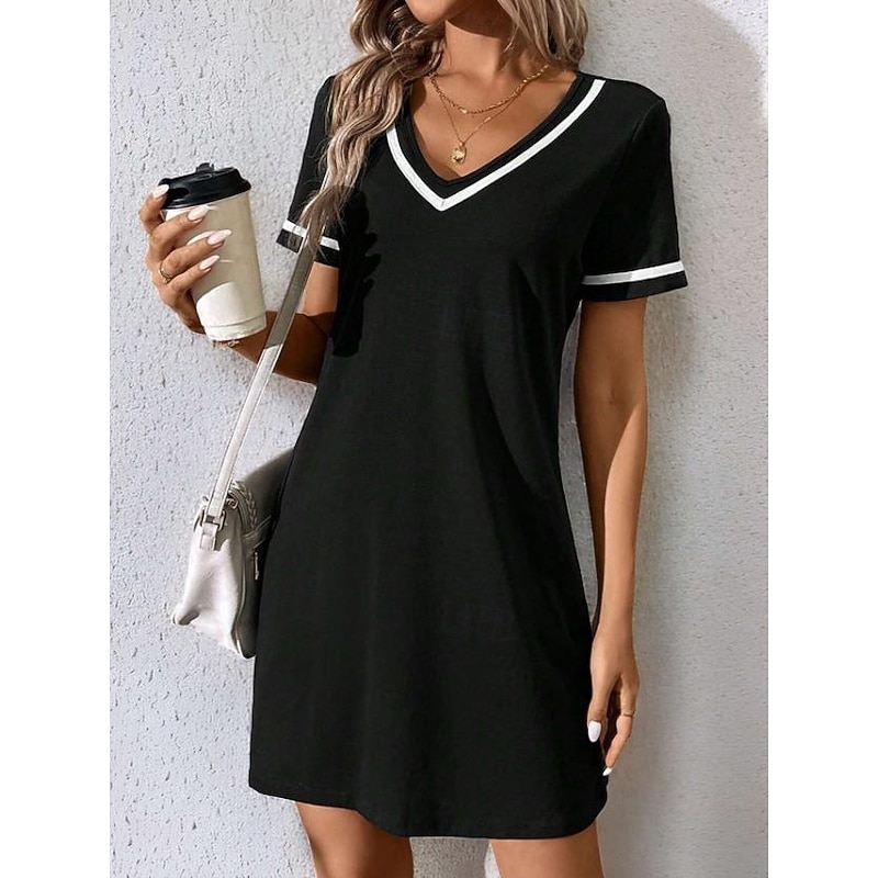 Women's Mini Dress A Line DressT Shirt Dress Tee Dress Casual Vacation Daily Regular Fit Graphic Striped Short Sleeve Crew Neck Black Summer Spring