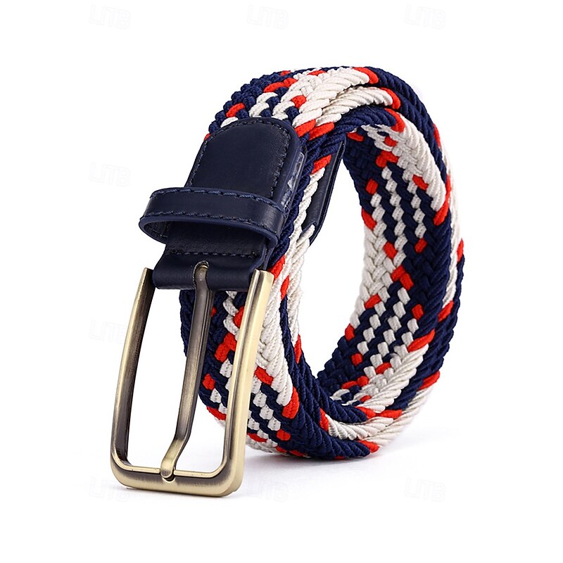 Men's Braided Elastic Stretch Belt – Multicolor Woven Design with Leather Tip & Metal Buckle, Casual & Golf Style, Adjustable Fit for Jeans & Trousers, Perfect for Sports & Everyday Wear3