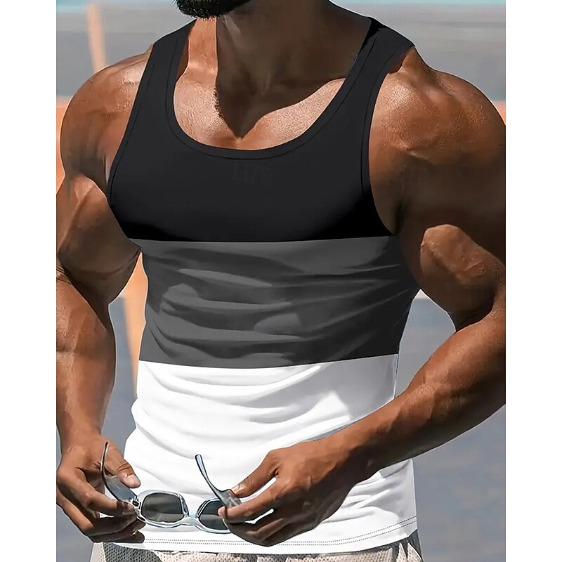 Men's Tank Top Vest Top Undershirt Sleeveless Shirt Sleeveless Crewneck Summer Color Block Fashion Designer Vacation Street Going out Black White Yellow Top Tee for Men2