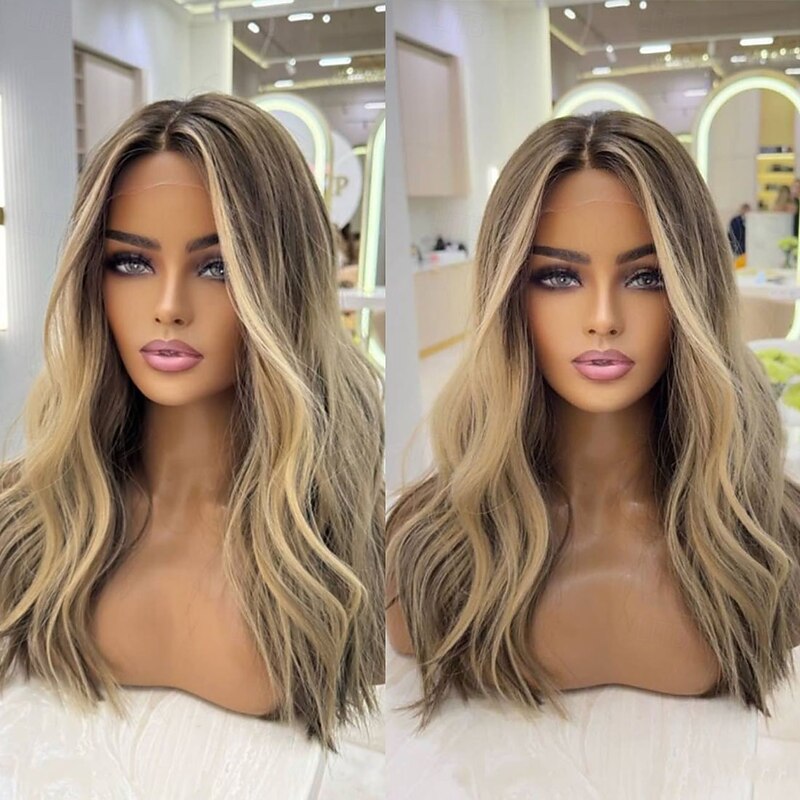 Remy Human Hair 5x5 Closure 13x4 Lace Front Wig Middle Part Brazilian Hair Wavy Blonde Multi-color Wig 130% 150% Density with Baby Hair Highlighted / Balayage Hair Natural Hairline 100% Virgin4