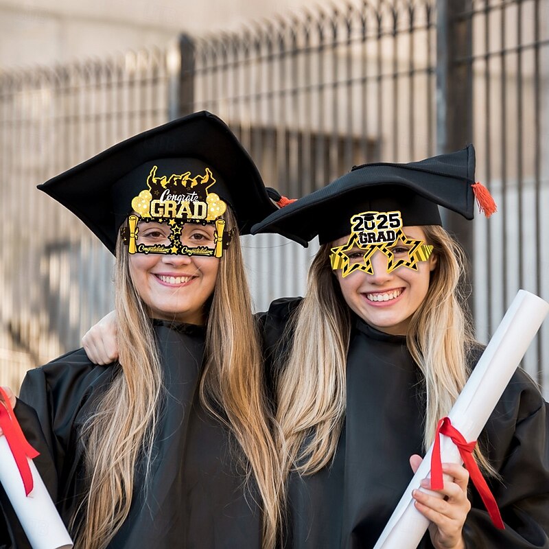 8pcs Set 2025 Graduation Photo Paper Glasses Decorations, Fun Photo Props for Graduation Party and School Event Decorations2