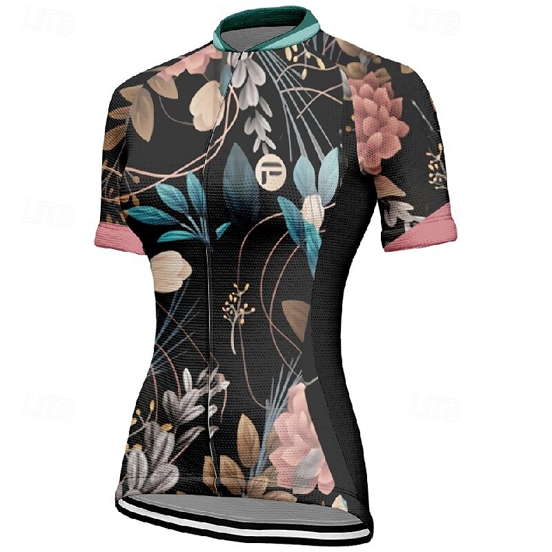 Women's Cycling Jersey Flower Short Sleeve Bike Tee Tshirt Jersey with 3 Rear Pockets Mountain Bike MTB Quick Dry Anatomic Design Wicking Breathable Sports Dark Pink Black Pink Clothing Apparel4