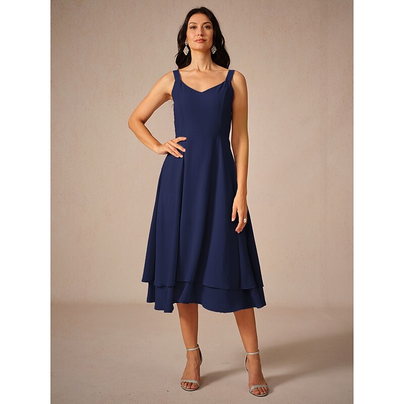 Women's Midi Dress Chiffon Dress Elegant Flowy Wedding Guest Date Regular Fit Solid Color Sleeveless Square Neck Navy Blue Summer2