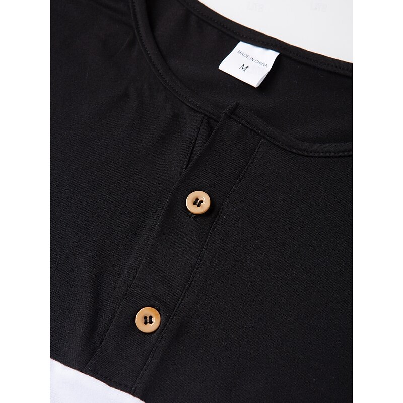 Men's Button T Shirt Henley Shirt Tee Short Sleeve Shirt Short Sleeve Henley Summer Color Block Fashion Designer Color Block Fashion Vacation Street Going out Black White+Black Yellow Top Tee for Men2