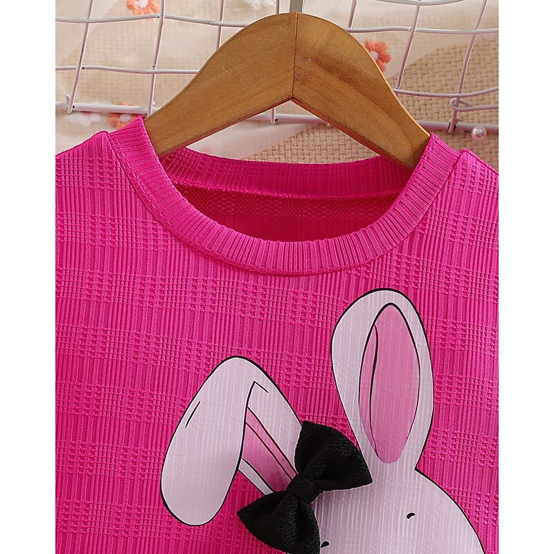 Kids Girls' Dress Rabbit Short Sleeve Outdoor Casual Fashion Adorable Polyester Knee-length Casual Dress A Line Dress Summer 4 years+ Rose Red3
