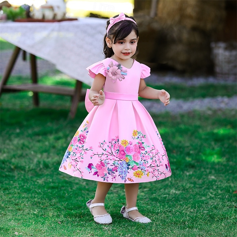 Kids Girls' Dress Floral Dress Flower Sleeveless Outdoor Casual Ruffle Fashion Daily Polyester Midi Casual Dress A Line Dress Summer 4 years+ White Pink Blue3