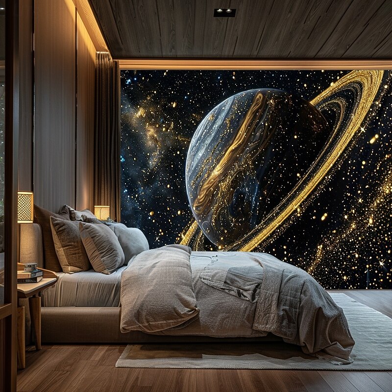 Planet Universe Hanging Tapestry Wall Art Large Tapestry Mural Decor Photograph Backdrop Blanket Curtain Home Bedroom Living Room Decoration Black Gold2